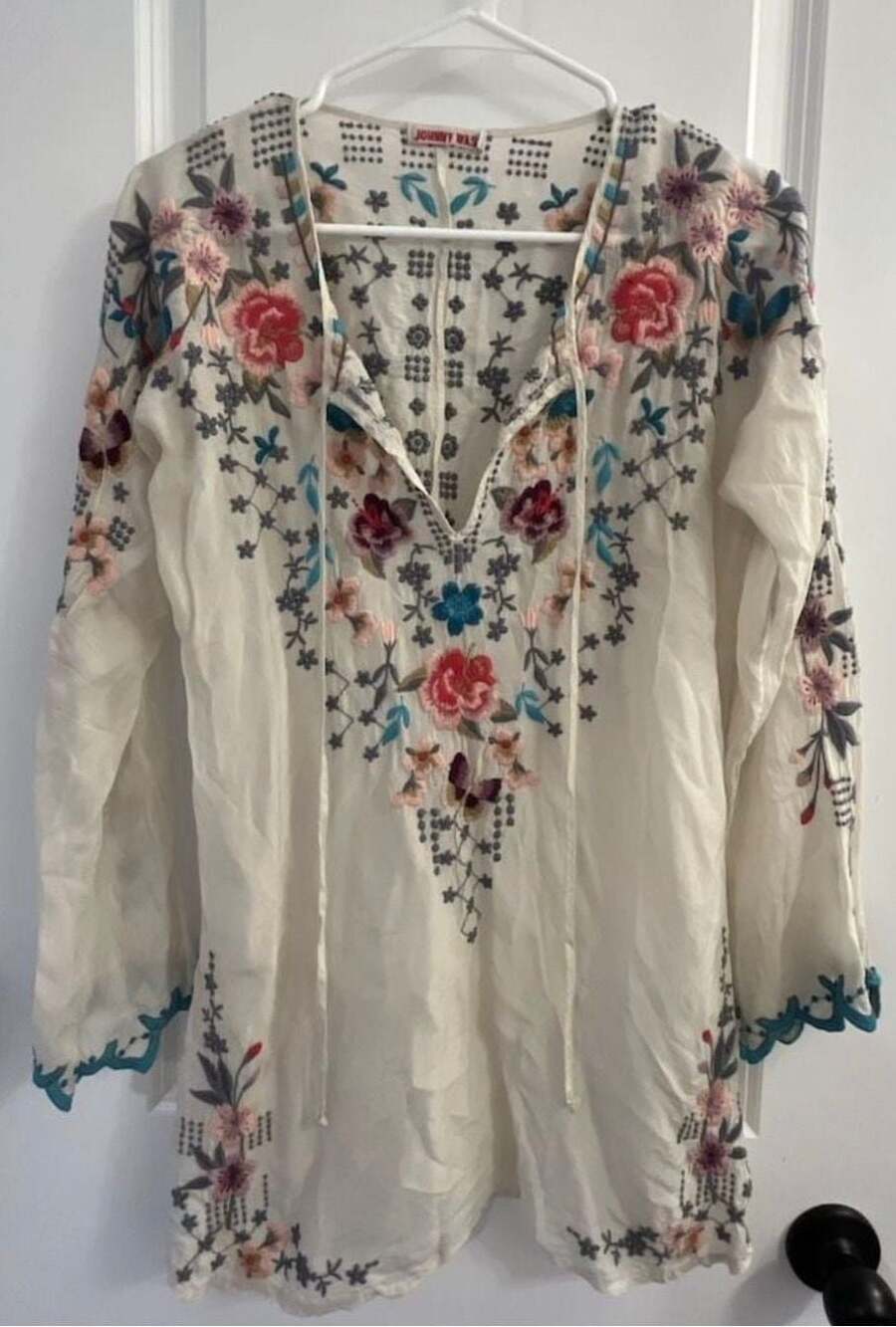 Johnny Was Butterfly Winter Embroidered Long Sleeve Tunic Blouse Size XS